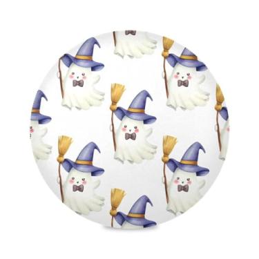 Imagem de Wassud Jogo americano Boo-boos com chapéus de feiticeiro tapetes de mesa redondos para cozinha e jantar tapetes laváveis resistentes ao calor decoração de mesa 39 cm