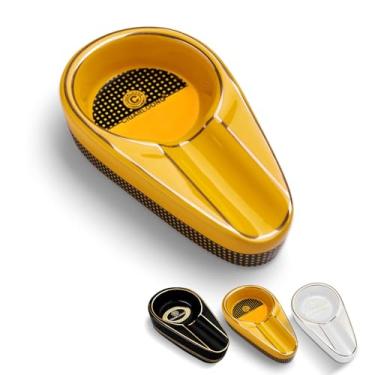 Imagem de HANCIGAR Cinzeiro de charuto único grande tanque de fumaça cinzeiro de cerâmica doméstico ferramenta de charuto portátil (amarelo) presentes para homens