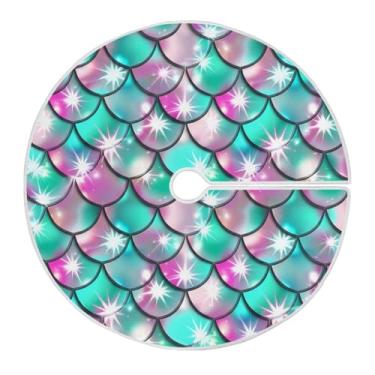 Imagem de Wassud Saia para árvore de Natal, escamas de sereia, turquesa, decorações de árvore de Natal, enfeites de Natal, tapete de árvore grande para decoração de festa de ano novo, 121 cm