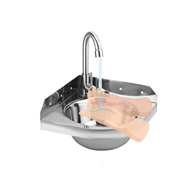 Imagem de FAFACAI Pia de parede de aço inoxidável, pia pequena de canto, lavatório triangular, economia de espaço para cozinha, trailer, banheiro, locais públicos (cor: prata, tamanho: A) (prata A)