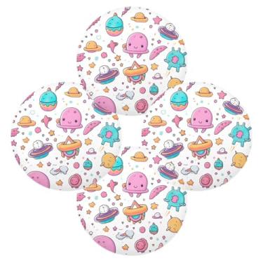 Imagem de Wassud Jogo americano conjunto de 4 tapetes de mesa redondos bonitos objetos cósmicos para cozinha e jantar tapetes laváveis resistentes ao calor decoração de mesa 39 cm