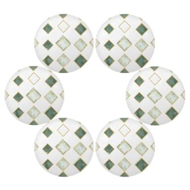 Imagem de Wassud Jogo americano conjunto de 6 tapetes redondos em formato de diamante verde para cozinha e jantar tapetes laváveis resistentes ao calor para decoração de mesa 39 cm