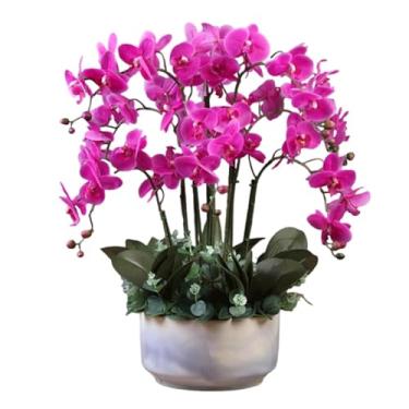Imagem de YYBOES Orquídeas falsas com vaso de cerâmica, flor artificial, seda, orquídea artificial, 60 cm, flores artificiais, flores artificiais