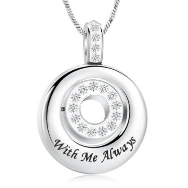 Imagem de AIWENXI Colar de urna circular para cinzas círculo de cristal comigo sempre joia de cremação memorial cinzas lembrança para homens e mulheres, Aço inoxidável, Sem Pedra Preciosa