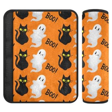 Imagem de Burbuja Capa para cinto de segurança de carro Spooky Boo Cats Protetor de cinto de segurança de carro macio confortável para alça de ombro de assento, 1 par médio