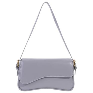 Imagem de Bolsa de ombro feminina Y2K moderna de couro vegano Hobo Bolsa de mão com 2 alças removíveis, Cinza