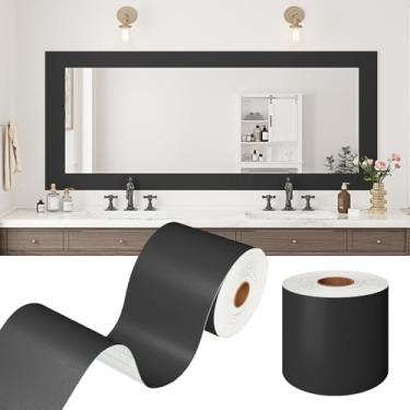 Imagem de WESTICK Papel de parede preto sólido borda Peel and Stick papel de parede preto 10 cm x 1,000 cm