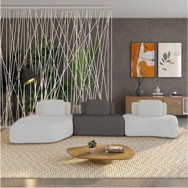 Imagem de Sofá 3 Lugares Orgânico Com Chaise E 2 Módulos Berlim Bouclê Cz K01 - D`rossi Cinza Claro-grafite