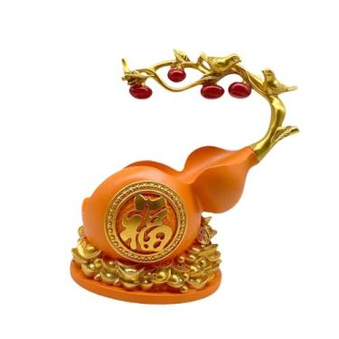 Imagem de ＫＬＫＣＭＳ Suporte para Vinhos em Resina Criativa com Estatueta de Cabaça Feng Shui para Decoração de Casa, Sala de Estar, Estante ou Escritório, Laranja