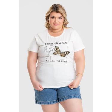 Imagem de T-shirt Feminina Plus Size 100% Algodão Estampada "UNDER HIS WINGS" - 