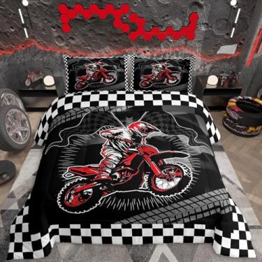Imagem de Feelyou Conjunto de edredom para crianças, meninos e meninas, tamanho infantil, motociclista, edredom de motocross, edredom para esportes radicais, decoração de quarto de motocicleta