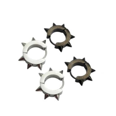 Imagem de Brincos masculinos femininos punk prata/preto de aço inoxidável Huggie Hoop Brincos Goth Spike Rebite Joias Rock Hiphop, Huggie, Aço inoxidável, Sem pedra preciosa