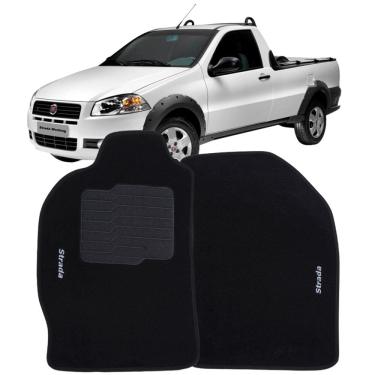 Imagem de Tapete Carpete Strada Cabine Simples 1999 à 2012 Preto Logo Bordado Jogo Personalizado Automotivo