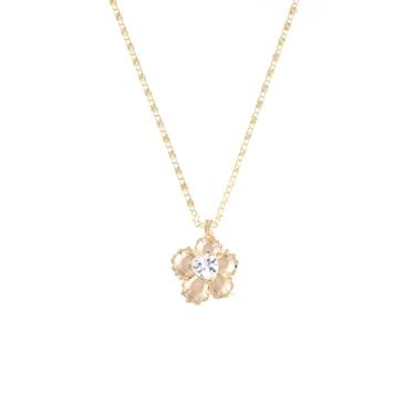 Imagem de Colar feminino com pingente de flor de zircônia cúbica de ouro 14K com corrente ajustável de 40 a 45 cm (caixa de presente incluída). Joias românticas para ela (aniversário, dia dos namorados
