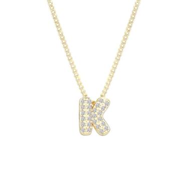 Imagem de Colar feminino banhado a ouro 14K com inicial – pingente grosso de letras de bolhas com strass, joia de nome personalizado para ela, colar delicado e elegante, presente de dia dos namorados