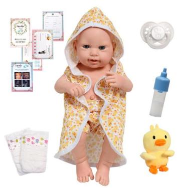 Imagem de Boneco Reborn Luca Com Roupão de Patinho + Kit Acessórios - Cegonha Re