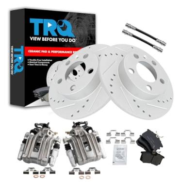 Imagem de TRQ Kit de pastilha de freio e rotor com fenda X perfurada desempenho cerâmica premium G-Coated Compatível com Volkswagen Beetle 1999 Golf 2007-2010