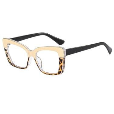 Imagem de Óculos de grau femininos da moda com armação transparente e lentes bicolor transparentes (estampa de leopardo dourada).