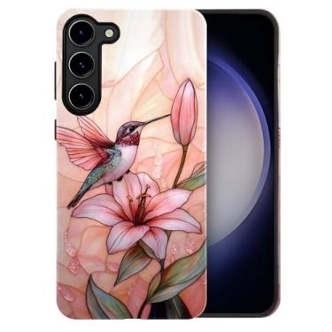 Imagem de heindiy Compatível com Samsung Galaxy S23, capa brilhante proteção completa à prova de choque anti-arranhões capa de TPU, capas para homem mulher - rosa pássaro florescendo