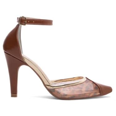 Imagem de SAPATO SCARPIN TORRICELLA NAPA CARAMELO METALIZADO SPEECHIO OURO LIGHT TELA ONÇA FIVELA DE AJUSTE NA COR DOURADO, NÚMERO 37