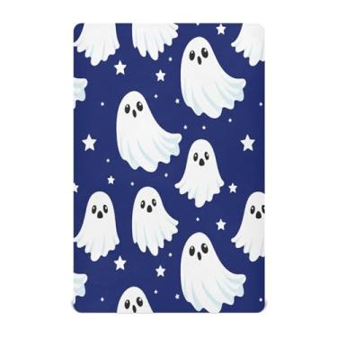 Imagem de JUZIHAI Lençol de berço de Halloween para meninos e meninas, lençol branco de Halloween, fantasmas, macio, elástico, respirável, para berço padrão e cama infantil, 132 x 71 cm