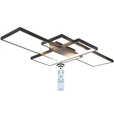 Imagem de Luminária de teto LED para quarto, 65W, moderna, para sala de estar, com design de embutir, estilo lustre quadrado, dimerizável, com controle remoto, ideal para ilha de cozinha, mesa de jant