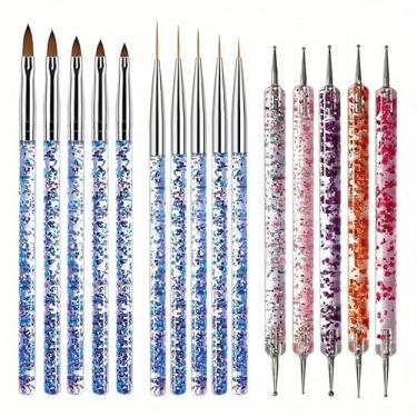 Imagem de Conjunto de 15 pincéis práticos para arte de unhas com pincéis de esmalte de gel, canetas de pontilhar, caneta de esculpir, pincel de flores e caneta de silicone - ideal para designs de manicure DIY