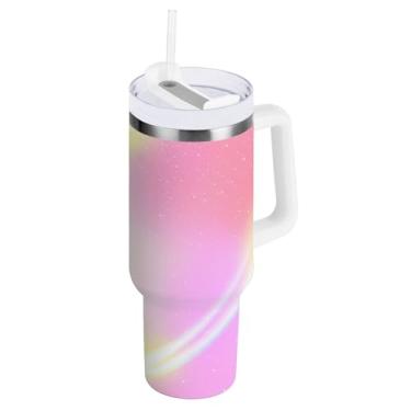 Imagem de Copos com isolamento duplo de 850 g com tampa e canudo, copo com isolamento de outono céu estrelado arco-íris