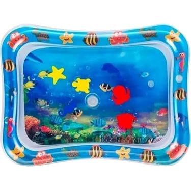Imagem de Tapete de Água Inflável para Bebês, Atividade Sensorial com Tema Oceano, Brinquedo de Barriga para Desenvolvimento Infantil, Náo Vaza. (Azul)