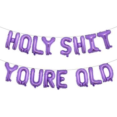 Imagem de Holy Shit You're Old Balloon Banner Birthday Decorations, Balloons Old as Shit Sash Happy Birthday for Over The Hill Funny Old Age Birthday Decorations Supplies (HOLY SHIT YOURE OLD Purple)