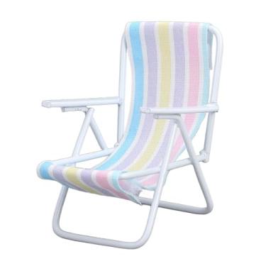 Imagem de Cryfokt Cadeira de Praia Em Miniatura Realista, Estrutura de Metal Leve, Dobrável, Casa de Bonecas, Cadeira de Banho de Sol para Adultos e Crianças, Estrutura de Metal (Tipo de listra colorida)