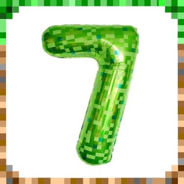 Imagem de 101,6 cm gigante verde pixel miner número 7 balões metálicos, grande mining, 7º balões temáticos de videogame, decoração de festa suprimentos