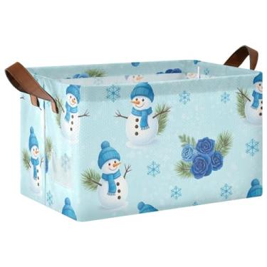 Imagem de Cesta de armazenamento de bonecos de neve azuis para organização e armazenamento de trailers, grandes caixas de armazenamento de 40 x 29 x 25 cm para prateleiras para armazenamento de roupas, pacote