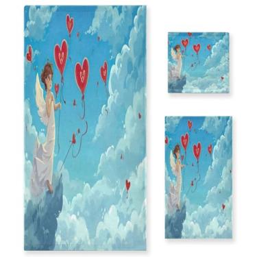 Imagem de Wassud Lovely Angel Valentines Conjunto de 3 toalhas de banho super macias e absorventes para banheiro, toalhas de banho de secagem rápida, toalha de banho para academia, spa, hotel