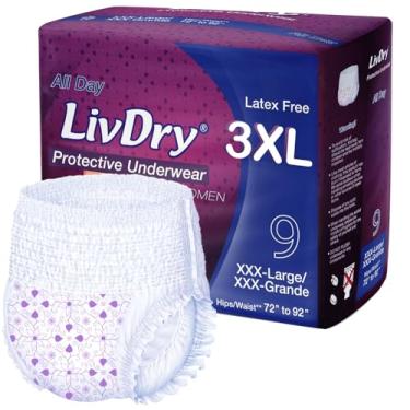 Imagem de Fraldas Livdry para adultos para mulheres, roupa íntima premium para incontinência, confortáveis e absorventes para proteção o dia todo ou durante a noite (bolsa, 3GG)
