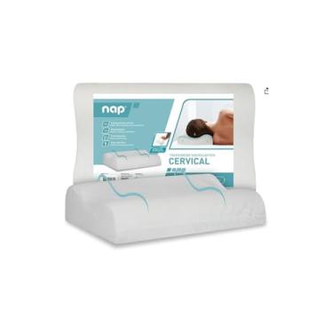 Imagem de Travesseiro Viscoelástico Cervical, Espuma Termo Sensível D40, Capa Removível Algodão, Hipoalergênico, 48x68x12/14cm, Branco