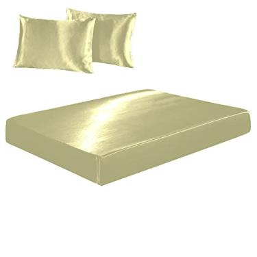 Imagem de Confecções Elba, Jogo Lençol Com Elástico e Fronha Cetim Seda Alto Brilho Cor:Pérola;Tamanho:Solteiro