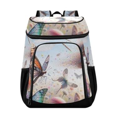 Imagem de ODAWA Mochila térmica à prova d'água para praia, listras náuticas, âncoras, mochila de almoço para piquenique, pesca, caminhadas, acampamento, Borboletas e libélulas