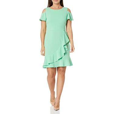 Imagem de London Times Vestido feminino de ombro vazado com babado, convidada para encontros noturnos, Verde absinto, 46