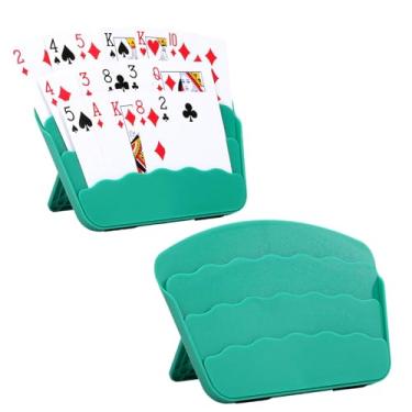 Imagem de Pacote com 2 porta-cartas para mãos pequenas ou artrite, design de três camadas para noites de jogos UNO, pôquer, canastra, adultos, crianças, idosos, acessórios de cartas para reuniões de família e
