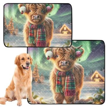 Imagem de TSENQUE Tapetes laváveis para animais de estimação, à prova d'água, tapete de cercadinho fofo de vaca highland natal sonw animais de estimação almofada de xixi para gatos absorventes de parto, pequeno