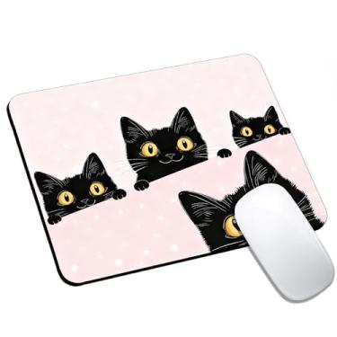 Imagem de Mouse pad fofo e engraçado para gatos pretos pequenos, mouse pads de computador para mesa, base de borracha antiderrapante para laptop, design quadrado de 24 x 20 cm para acessórios de mesa de casa e