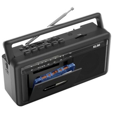 Imagem de KLIM Leitor de cassete portátil e gravador de fita – Boombox com rádio AM/FM, USB, Bluetooth, alto-falante e fone de ouvido – operado por bateria e CA – Preto