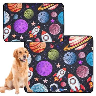 Imagem de Almofadas de xixi reutilizáveis coloridas planetas para animais de estimação laváveis à prova d'água para gaiola de cachorro, absorventes de penico, médio + grande, conjunto de 2