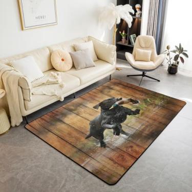 Imagem de Feelyou Tapete de piso interno para caça de pato, 1,88 m C x 1,5 m, preto, cachorro, pato, caça, cabana de fazenda, tapete decorativo de madeira para sala de estar e quarto