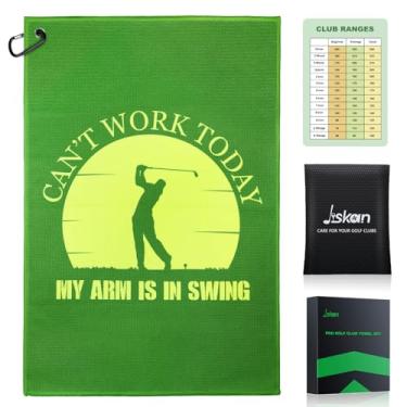 Imagem de Jiskan Toalha de golfe de microfibra (40,6 cm x 61 cm) com clipe e bolsa de armazenamento, toalhas de golfe engraçadas para sacos de golfe, verde