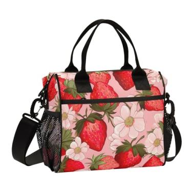 Imagem de GAIGEO Lancheiras térmicas com padrão de morango para mulheres, pequenas lancheiras para mulheres isoladas, lancheiras femininas isoladas para trabalho, P