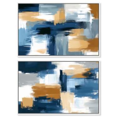 Imagem de Conjunto de 2 arte de parede de banheiro com impressão em tela abstrata de sala de estar de luxo neutro da Art Remedy, moldura branca, 38 x 25 cm