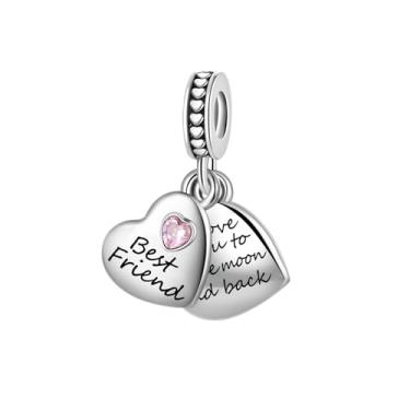 Imagem de Pingente de coração duplo de zircônia cúbica rosa para pulseiras Pandora I Love You to the Moon and Back Christmas Birthday Jewelry Gift for Women Friendship Sister