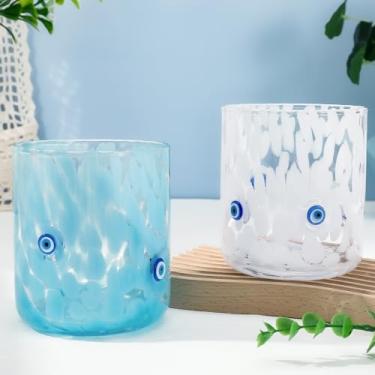 Imagem de Whaline 2 peças de copo de suco com ícone de olho turco, 400 ml, copo de vinho, azul, branco, sem haste, copos para coquetéis para festas em casa suprimentos